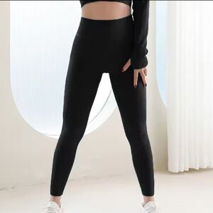 Seamless Ribbed Leggings Sport High Waisted Size Small Black